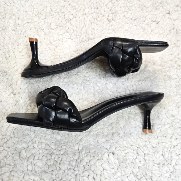 Sleek Black Mules with Braided Strap and Square Toe Size US 8 UK 39 - Picture 4 of 8